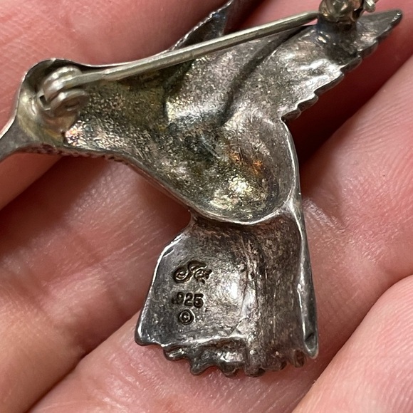 Vintage Sterling Silver Hummingbird Pin Brooch MCM 70s Small - Picture 4 of 4